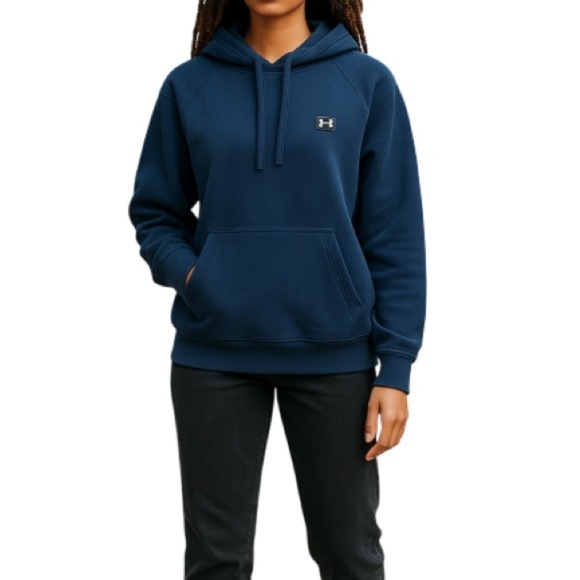 5/$25 UNDER ARMOUR Coldgear Loose Fit Kangaroo Hoodie Navy Blue Logo *As Is* L - Picture 1 of 12